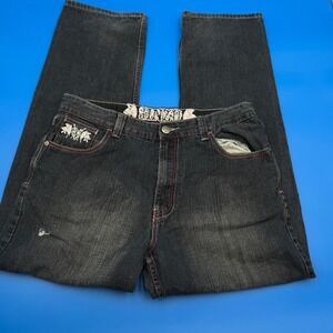 VTG Jinzu Jeans 36x32.25 Dark Wash Embroidered Pocket Straight Leg Denim Y2k